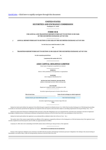 Miniature AXIS Capital
 10-K Rapport annuel 