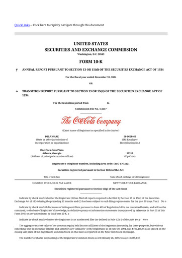 Thumbnail Coca-Cola 10-K Annual Report 