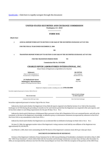 Thumbnail Charles River Laboratories
 10-K Annual Report 