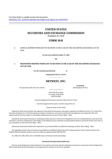 Thumbnail SkyWest 10-K Annual Report 