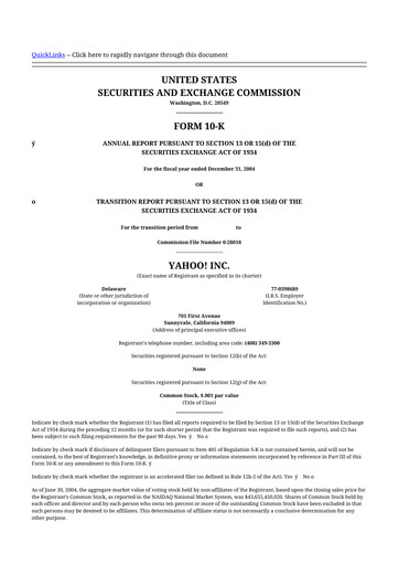 Miniature Yahoo Inc. 10-K Rapport annuel 