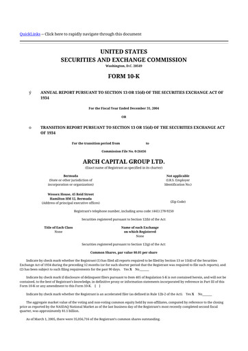 Miniature Arch Capital 10-K Rapport annuel 