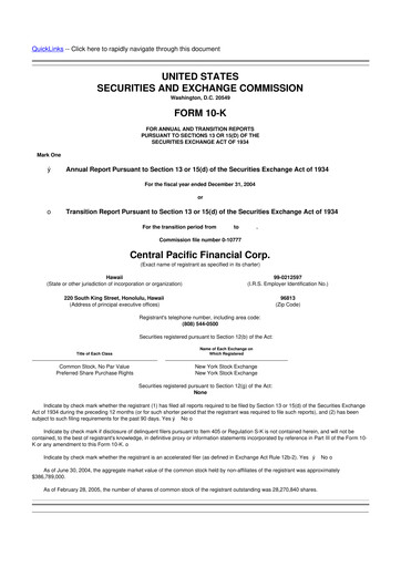 Thumbnail Central Pacific Financial 10-K Annual Report 