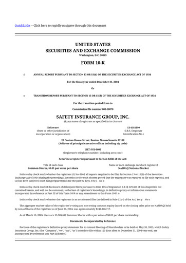 Thumbnail Safety Insurance
 10-K Annual Report 