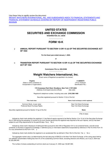 Thumbnail Weight Watchers 10-K Annual Report 
