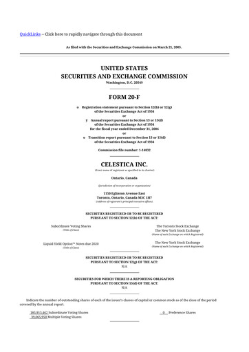 Thumbnail Celestica 20-F Annual Report 