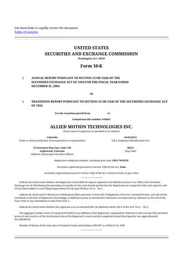 Thumbnail Allient 10-K Annual Report 