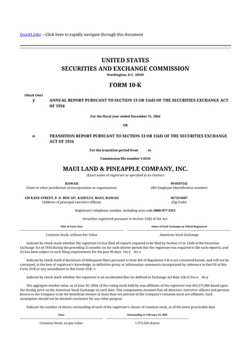Miniature Maui Land & Pineapple Company 10-K Rapport annuel 