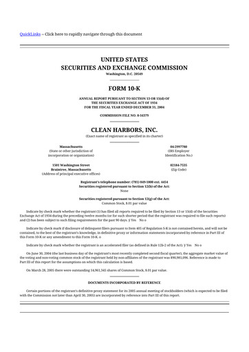 Thumbnail Clean Harbors
 10-K Annual Report 