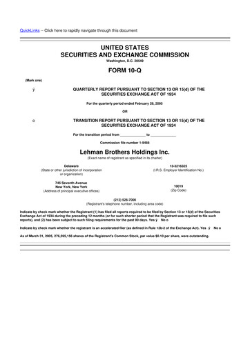 Thumbnail Lehman Brothers 10-Q Quarterly Report FY 
