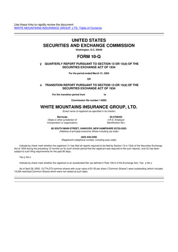 Miniature White Mountains Insurance Group 10-Q Rapport trimestriel  