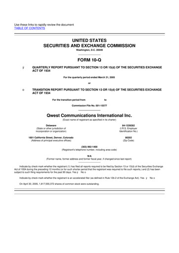 Thumbnail Qwest Communications International 10-Q Quarterly Report FY 
