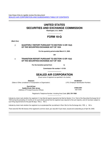 Thumbnail Sealed Air
 10-Q Quarterly Report FY 