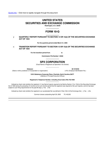 Miniature SPX Technologies 10-Q Rapport trimestriel  