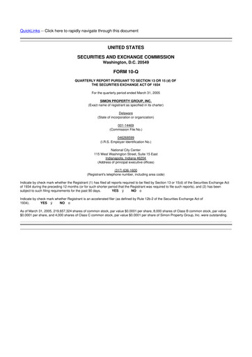 Thumbnail Simon Property Group 10-Q Quarterly Report FY 