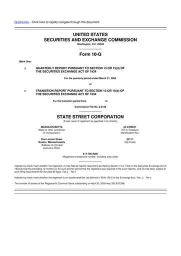 Thumbnail State Street Corporation
 10-Q Quarterly Report FY 