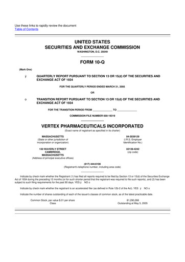 Thumbnail Vertex Pharmaceuticals 10-Q Quarterly Report FY 
