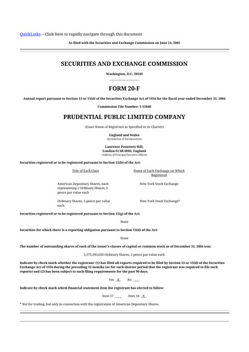 Thumbnail Prudential 20-F Annual Report 