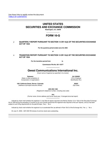 Thumbnail Qwest Communications International 10-Q Quarterly Report FY 