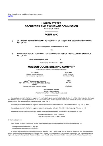 Vorschaubild Molson Coors 10-Q Quartalsbericht  