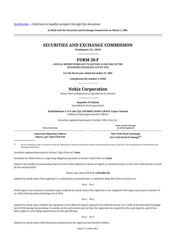 Miniature Nokia 20-F Rapport annuel 