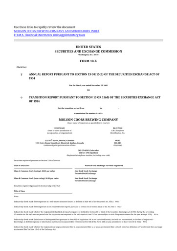 Thumbnail Molson Coors 10-K Annual Report 