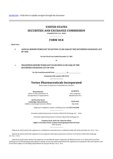 Thumbnail Vertex Pharmaceuticals 10-K Annual Report 