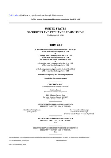 Thumbnail Celestica 20-F Annual Report 