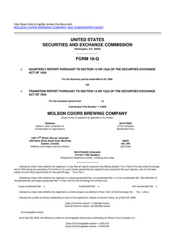 Vorschaubild Molson Coors 10-Q Quartalsbericht  