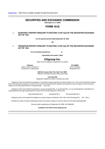 Thumbnail Citigroup 10-Q Quarterly Report FY 