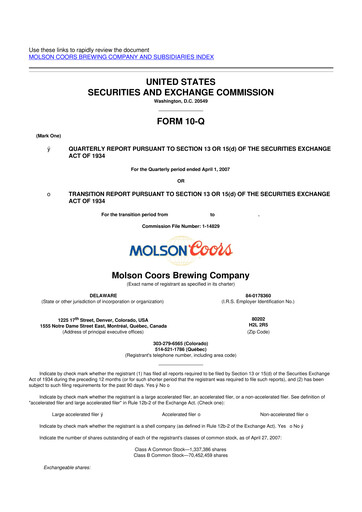 Vorschaubild Molson Coors 10-Q Quartalsbericht  