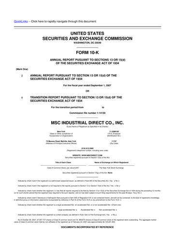 Thumbnail MSC Industrial Direct 10-K Annual Report 
