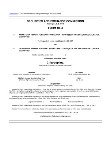 Thumbnail Citigroup 10-Q Quarterly Report FY 