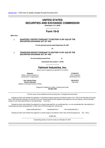 Thumbnail Valmont Industries
 10-Q Quarterly Report FY 