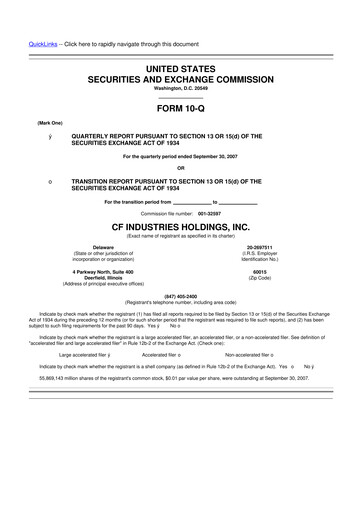 Miniature CF Industries
 10-Q Rapport trimestriel  