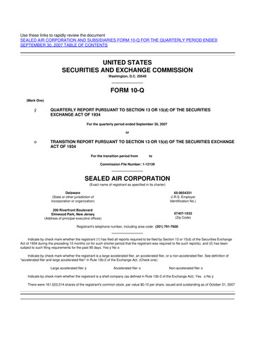 Thumbnail Sealed Air
 10-Q Quarterly Report FY 