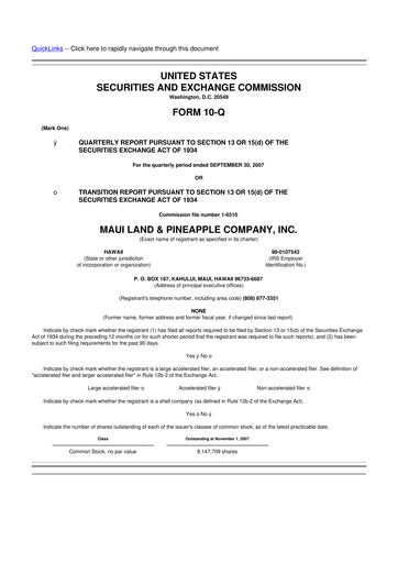 Vorschaubild Maui Land & Pineapple Company 10-Q Quartalsbericht  