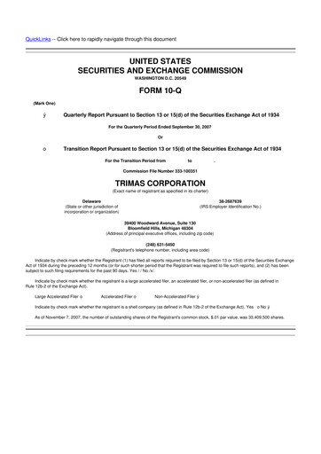 Thumbnail TriMas 10-Q Quarterly Report FY 