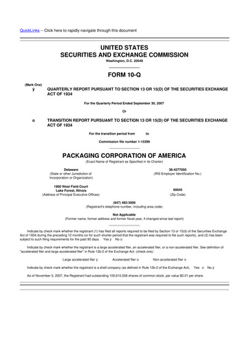 Vorschaubild Packaging Corporation of America
 10-Q Quartalsbericht  