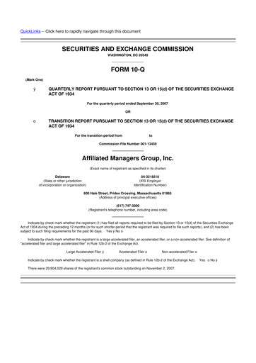 Miniature Affiliated Managers Group 10-Q Rapport trimestriel  