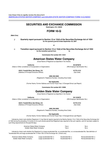 Thumbnail American States Water
 10-Q Quarterly Report FY 