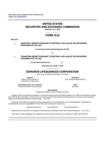 Thumbnail Edwards Lifesciences 10-Q Quarterly Report FY 