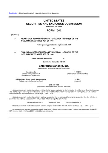 Thumbnail Enterprise Bancorp 10-Q Quarterly Report FY 