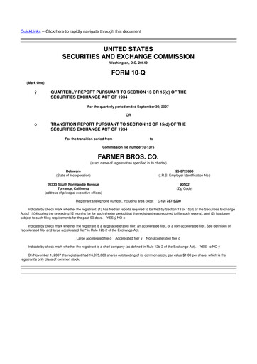 Thumbnail Farmer Brothers
 10-Q Quarterly Report FY 