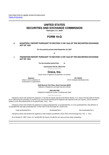 Miniature Crocs 10-Q Rapport trimestriel  