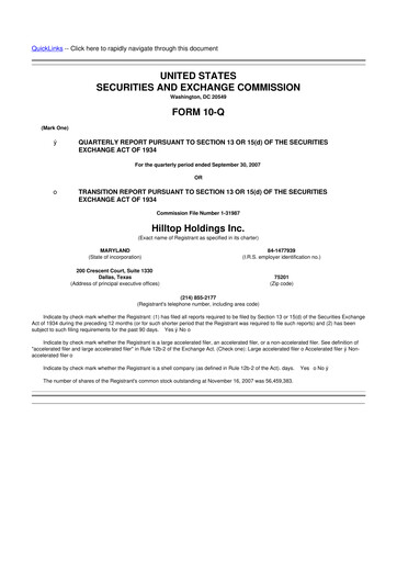 Miniature Hilltop Holdings 10-Q Rapport trimestriel  