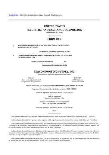 Miniature Beacon Roofing Supply 10-K Rapport annuel 