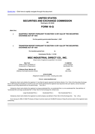 Thumbnail MSC Industrial Direct 10-Q Quarterly Report FY 