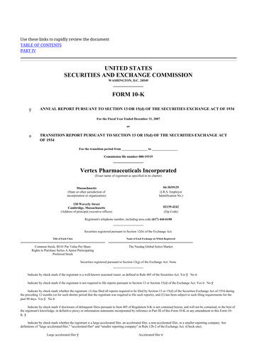 Thumbnail Vertex Pharmaceuticals 10-K Annual Report 