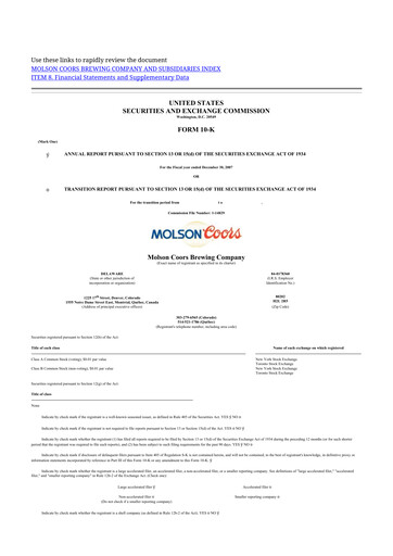 Thumbnail Molson Coors 10-K Annual Report 